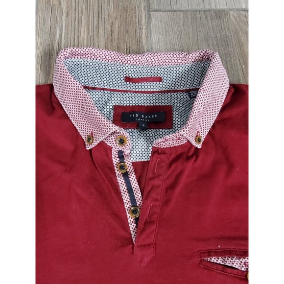 TED BAKER LONDON polo, burgundy with geo pattern collar and pocket accent, 5/XL - Picture 9 of 10
